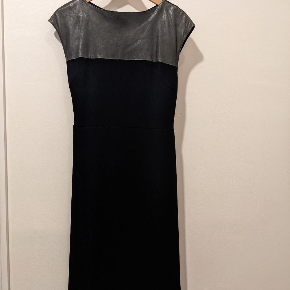 Rachel Roy Black midi dress with leather detail, size 8